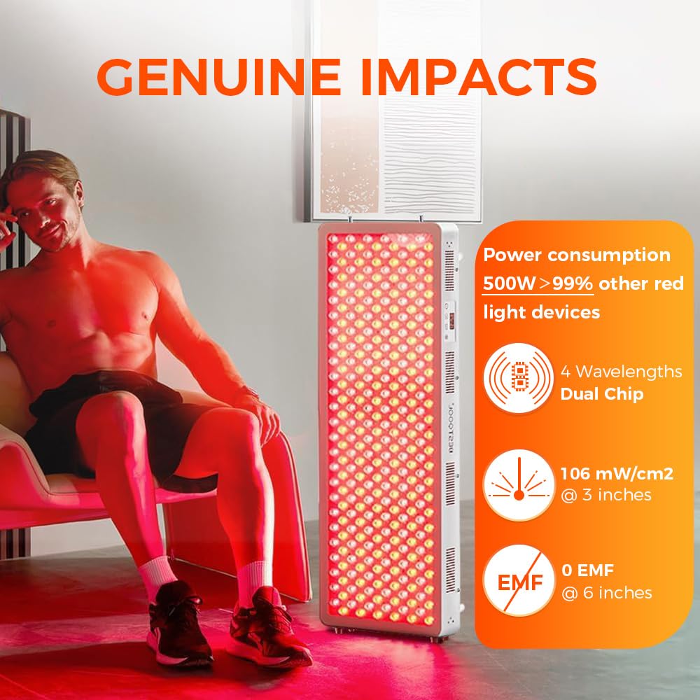 BestQool Red Light Therapy Device, 4 Wavelengths Full Body Infrared Red Light Therapy at Home, Elite Grade Dual Chip 300 LEDs, High Power, 500W. Modular Design.